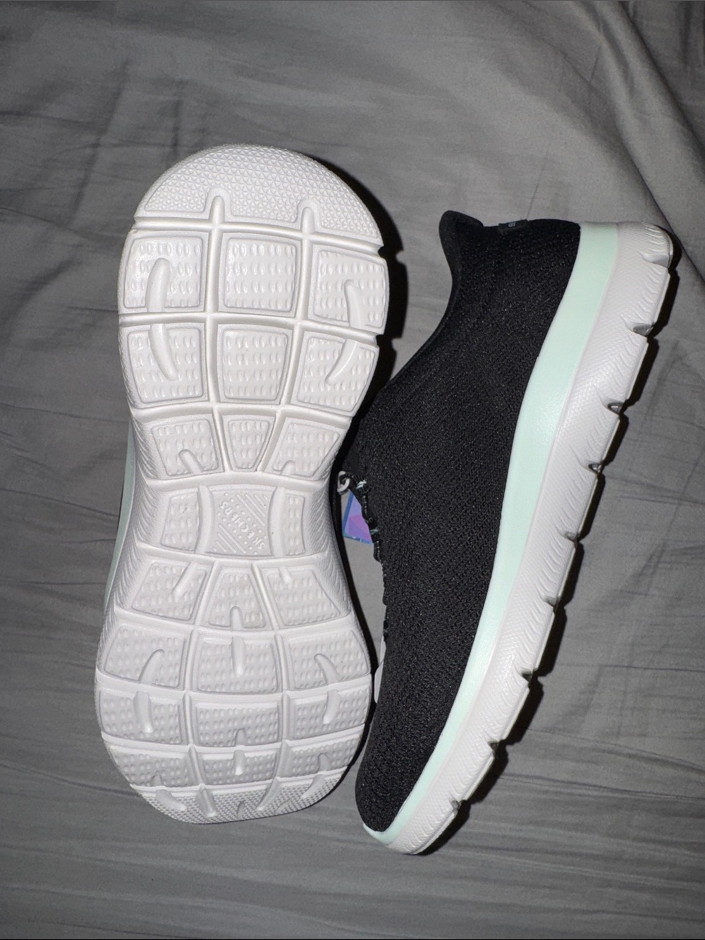 Skechers Women's Black Knit Slip-On Sneakers with Mint Accent - Picture 2 of 3